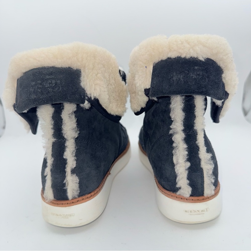 Coach women’s high top sneakers winter boots navy blue genuine shearling shoes 7 - Picture 4 of 10